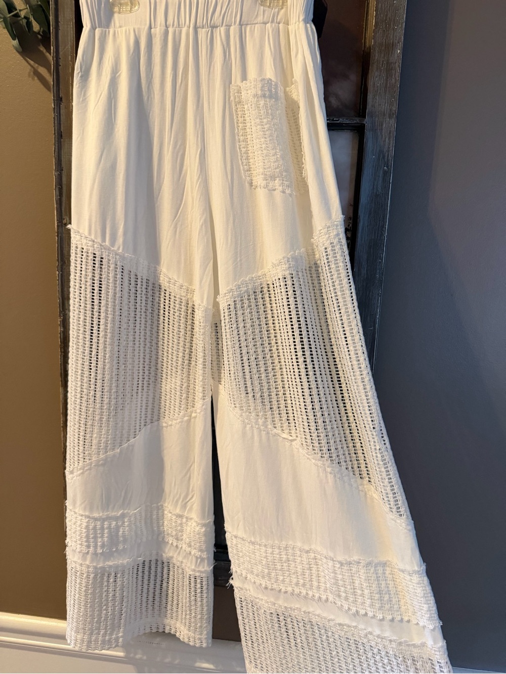 NWOT - Barefoot Freedom POL Crochet Panel Wide Leg Pants (White) - Picture 2 of 4